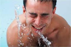 men + shaving + rinse + cold water
